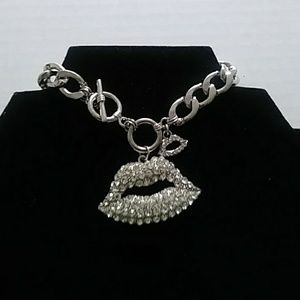 Silver Tone Lip Bracelet